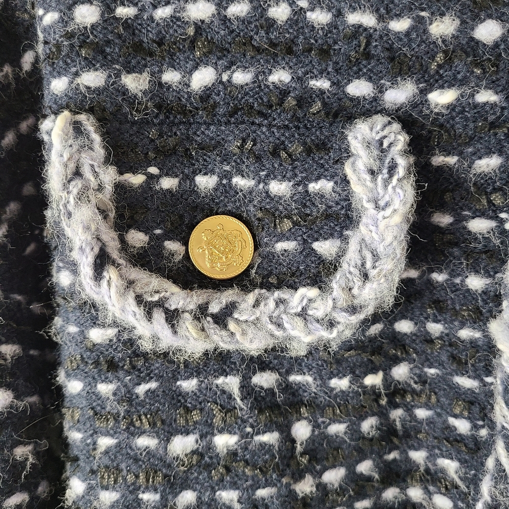 J. Crew Cropped Marled Yarn Navy Blue Merino Wool Alpaca Lady Jacket Blazer - Picture 10 of 13